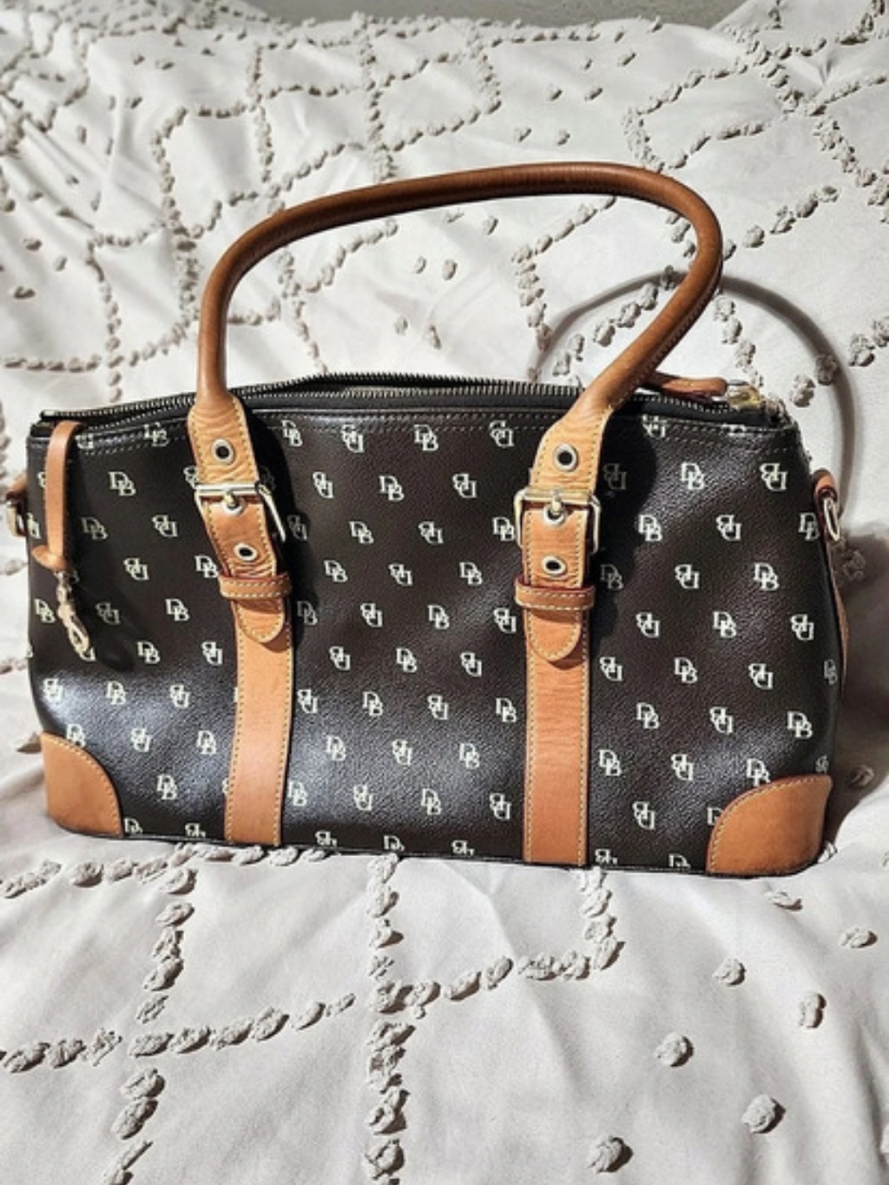 Dooney & Bourke Signature DB Monogram Satchel Brown & Black